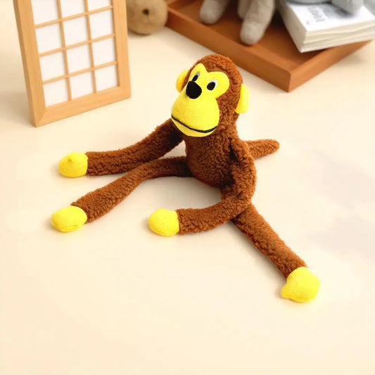 Cute Monkey Fleece Plush Squeaky Chew Toy Long Limbs Design Bite‑Resistant Stress Relief Interactive Play Toy