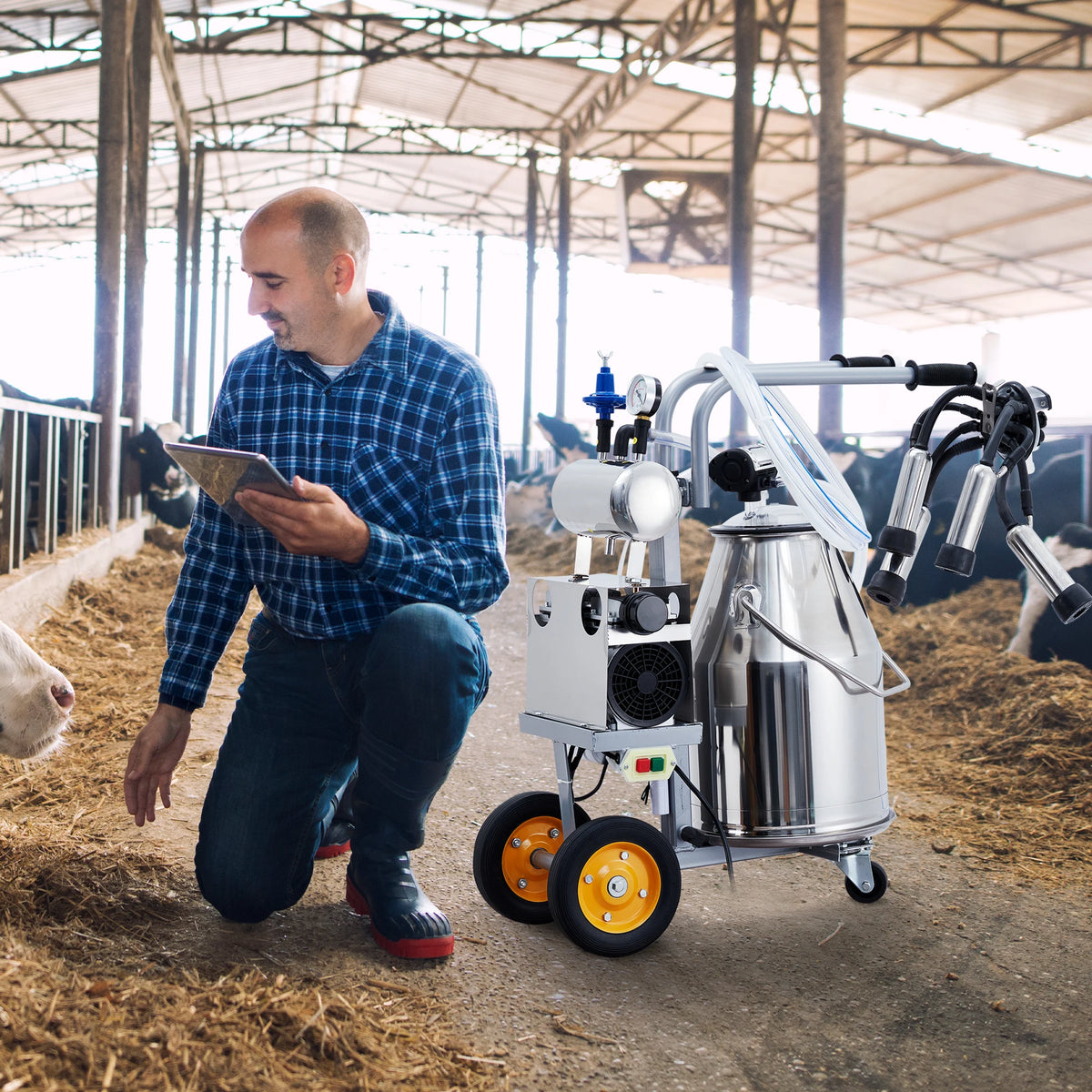 Portable Electric Milking Machine with 25L 304 Stainless Steel Bucket for Farm Use - Whiskersnwigglesshop