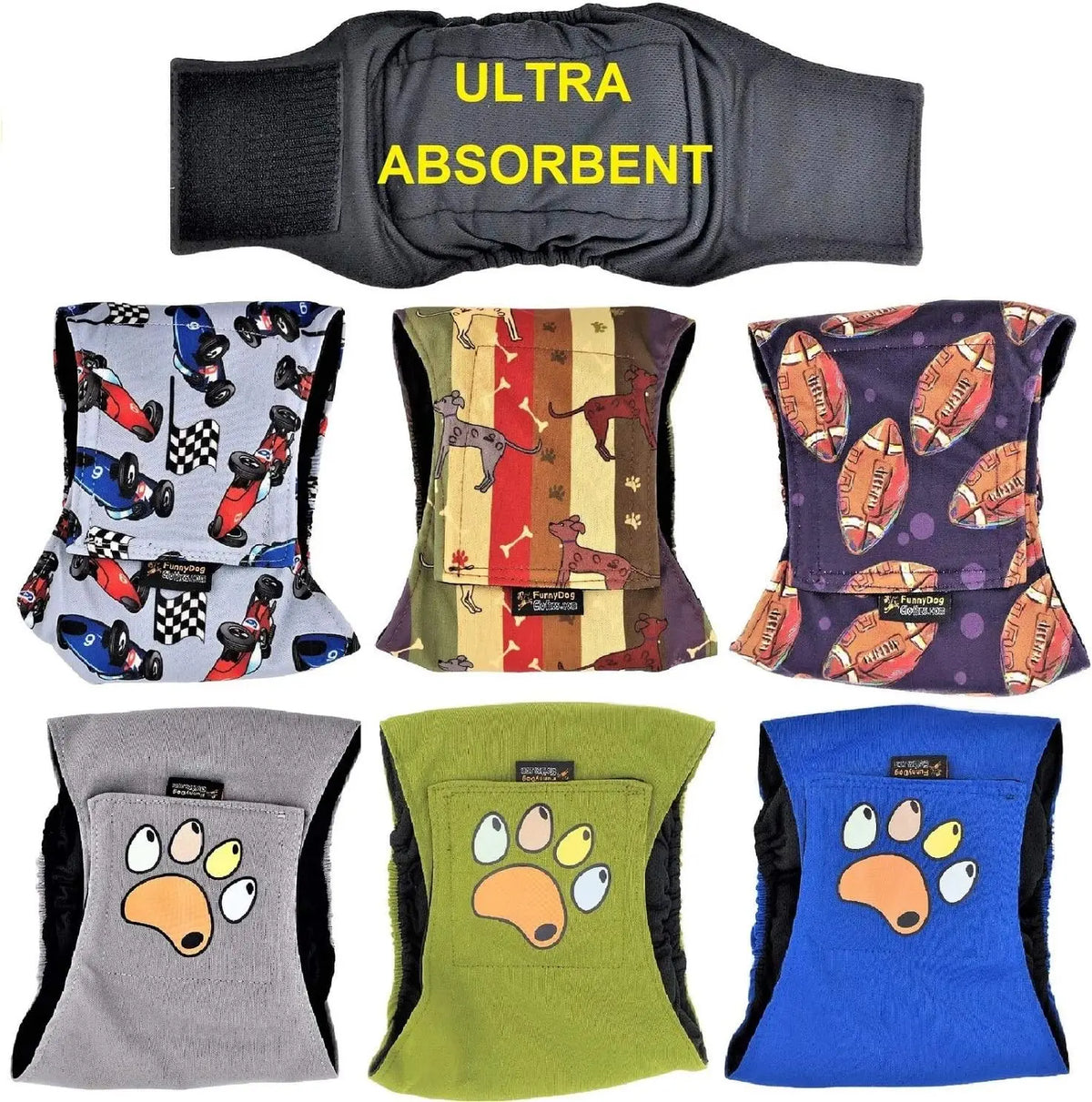 Pack of 6 Male Dog Diapers 4 - Layers of Absorbent Pads Waterproof Leak Proof Belly Band Wrap
