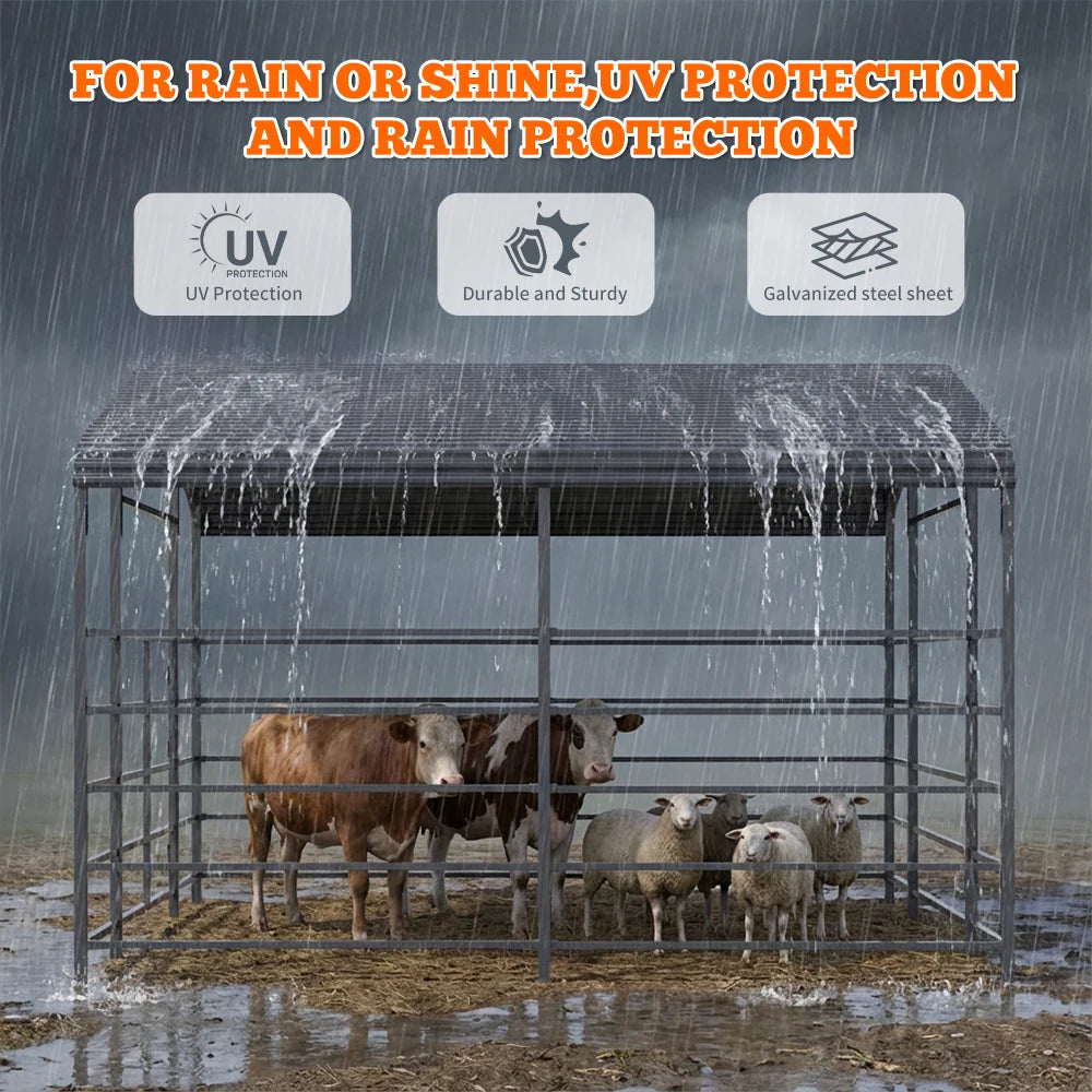 Spacious 13 X 13FT Heavy-duty Metal Livestock Shelter - Whiskersnwigglesshop