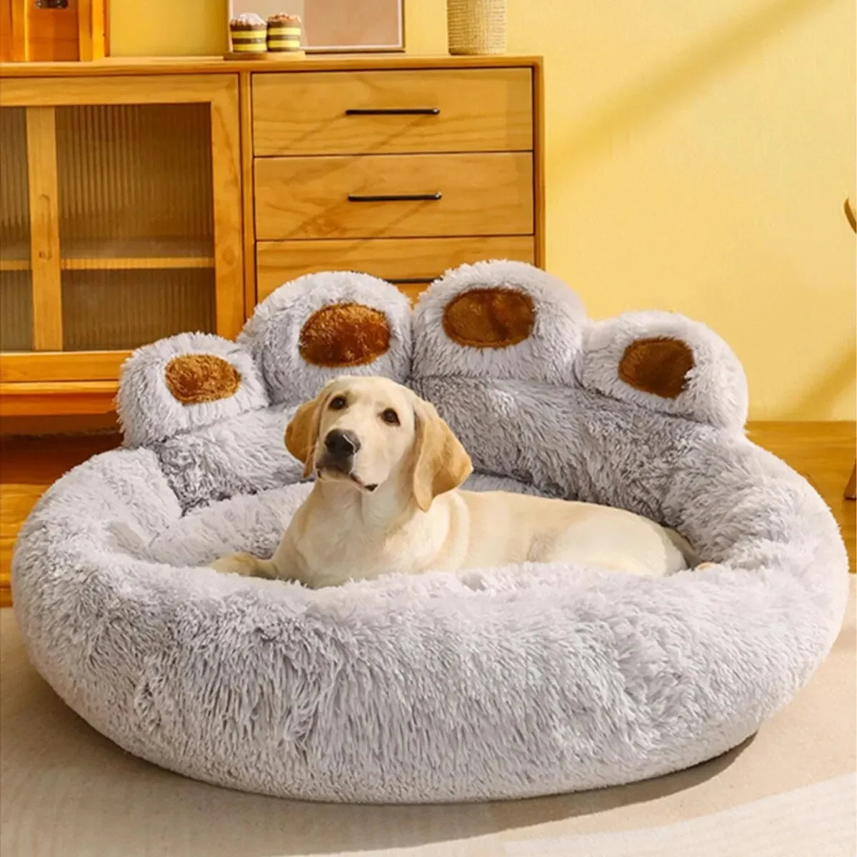 Soft Bear‑Paw Shaped Pet Bed With Non‑Slip Sleeping Cushion