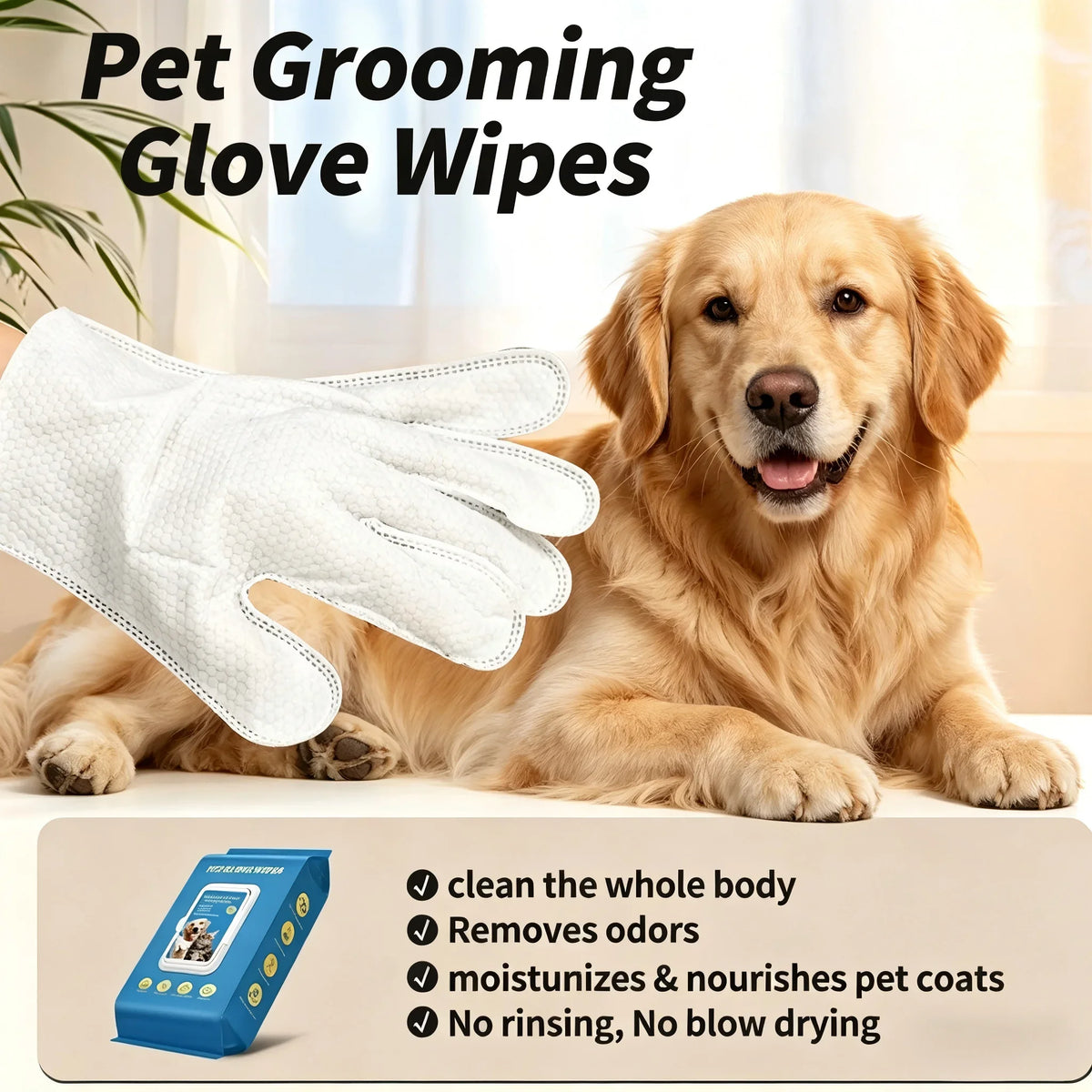 20Pcs Pet Glove Wipes for Dogs & Cats Deodorizing Odor Remover for Full Body Pet Bathing