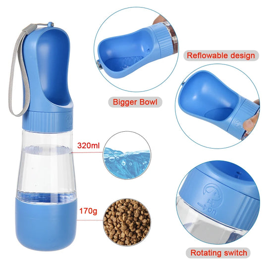 Portable 2 in 1 Dog Water Bottle With Food Container - Whiskersnwigglesshop