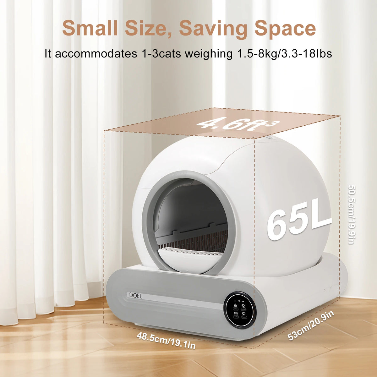 Automatic Smart Litter Box, Self-Cleaning, 65L Large Capacity, APP Control, 2.4G WiFi Only, Ion Odor Neutralization, Compatible with Clumping Litters and Ideal for Multi-Cat Homes - Whiskersnwigglesshop