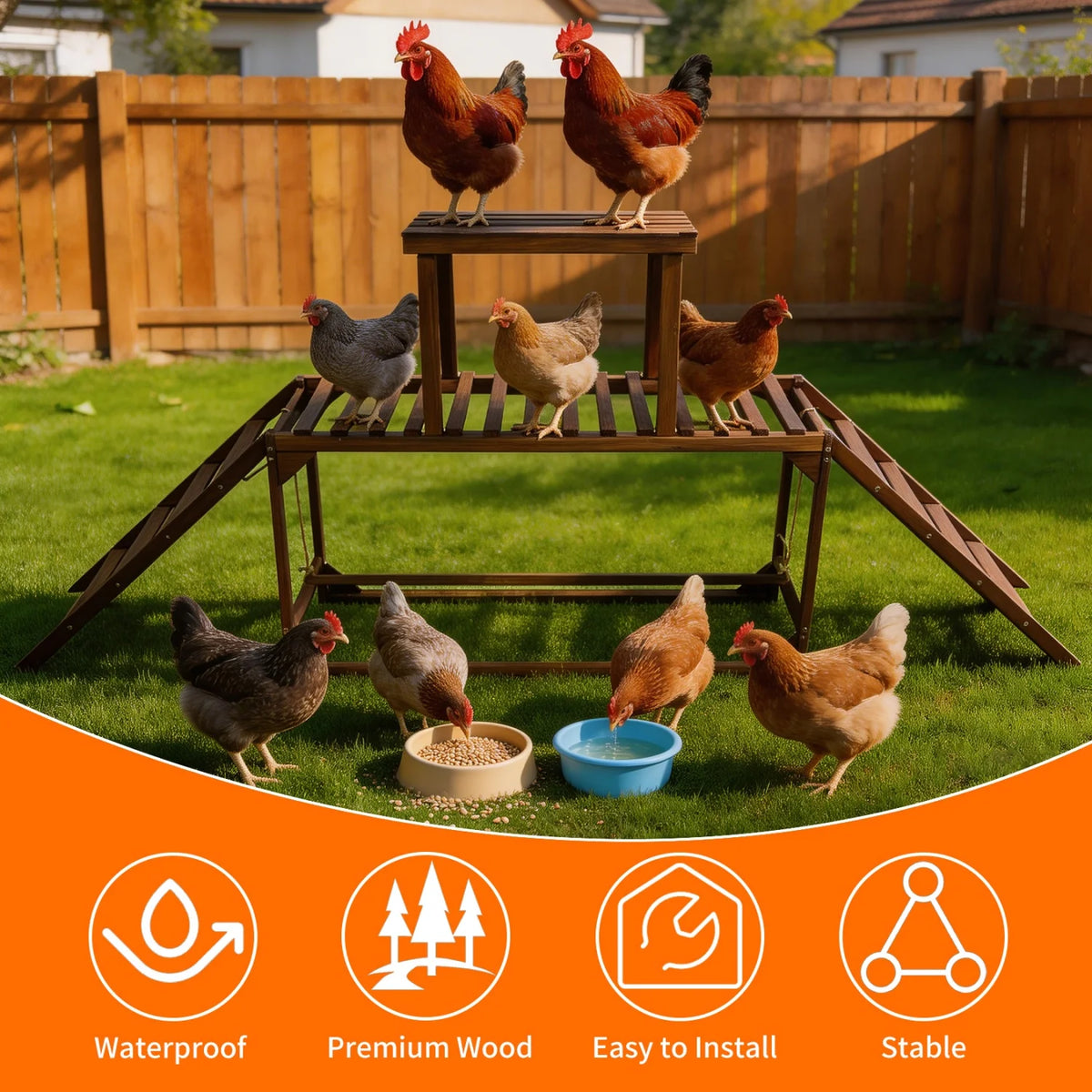 Pine Wood Chicken Perch Swing Roosting Bars with Swing & Ladder Activity