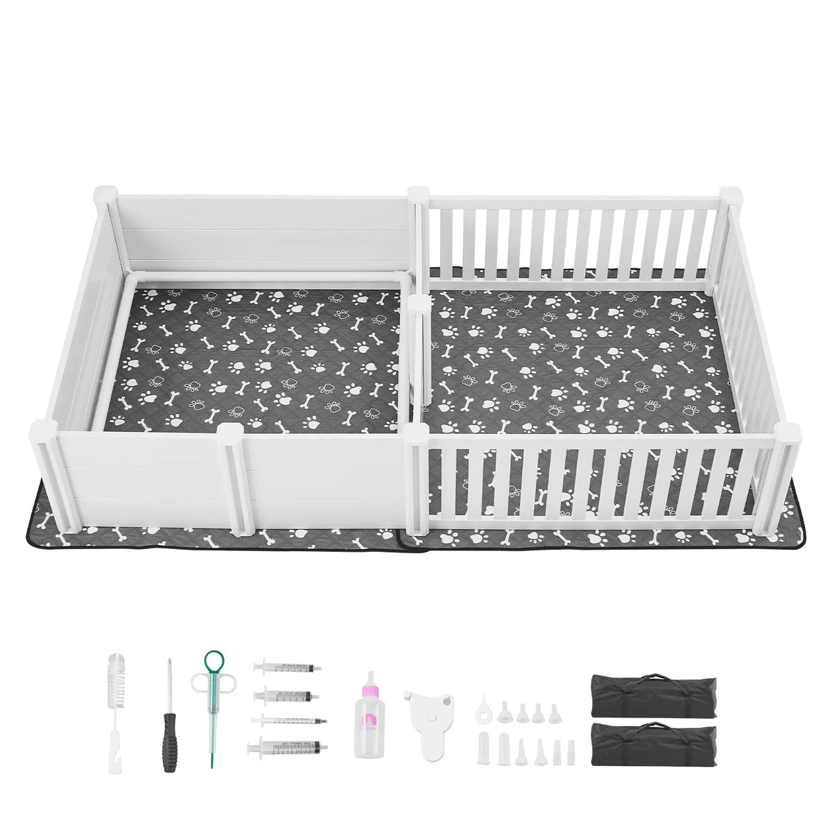 SucceBuy Dogs Whelping Box 93.3x48.4x18.1inch Plastic PVC Puppies Playpen with Height Adjustable Door