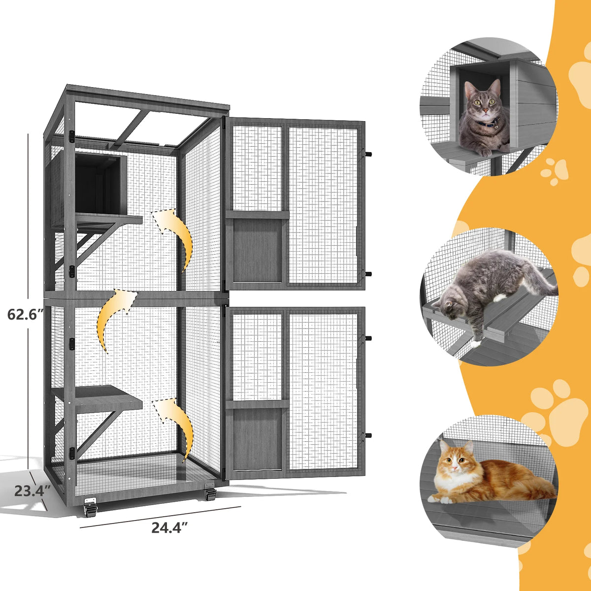 4-Tier Outdoor Cat Catio Enclosure, Large Cat Playpen with Wheels, Waterproof Roof,4 Doors & Resting Box