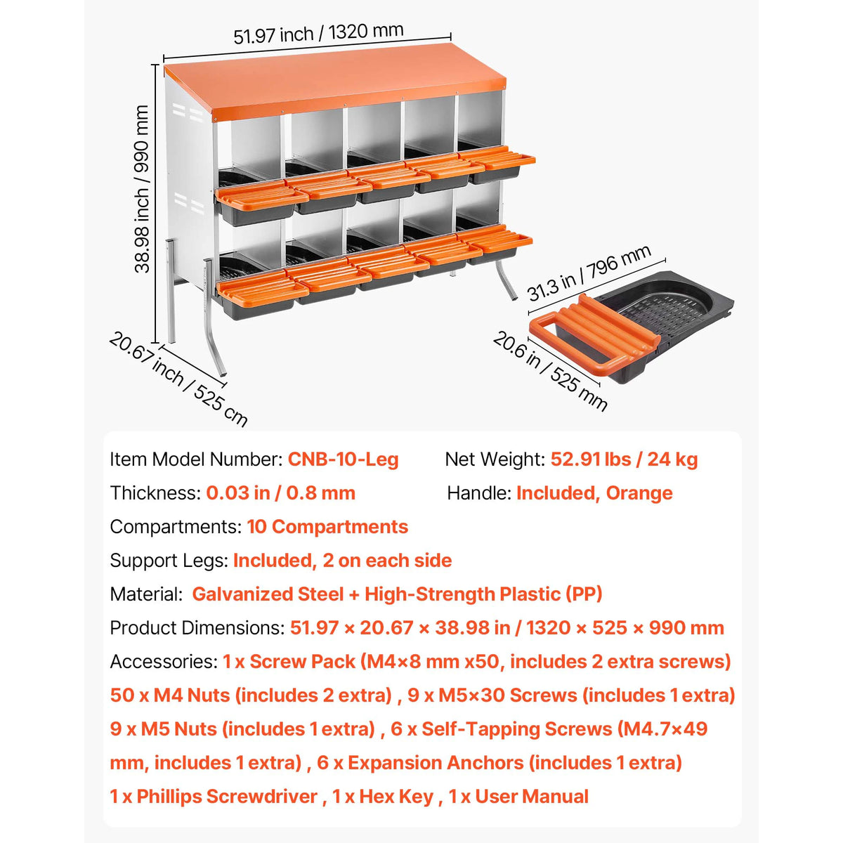 SucceBuy Chicken Nesting Boxes Metal Egg Laying Boxes with Protective Collection Lids Roll Out Nesting Box Easy Assemble for Hen