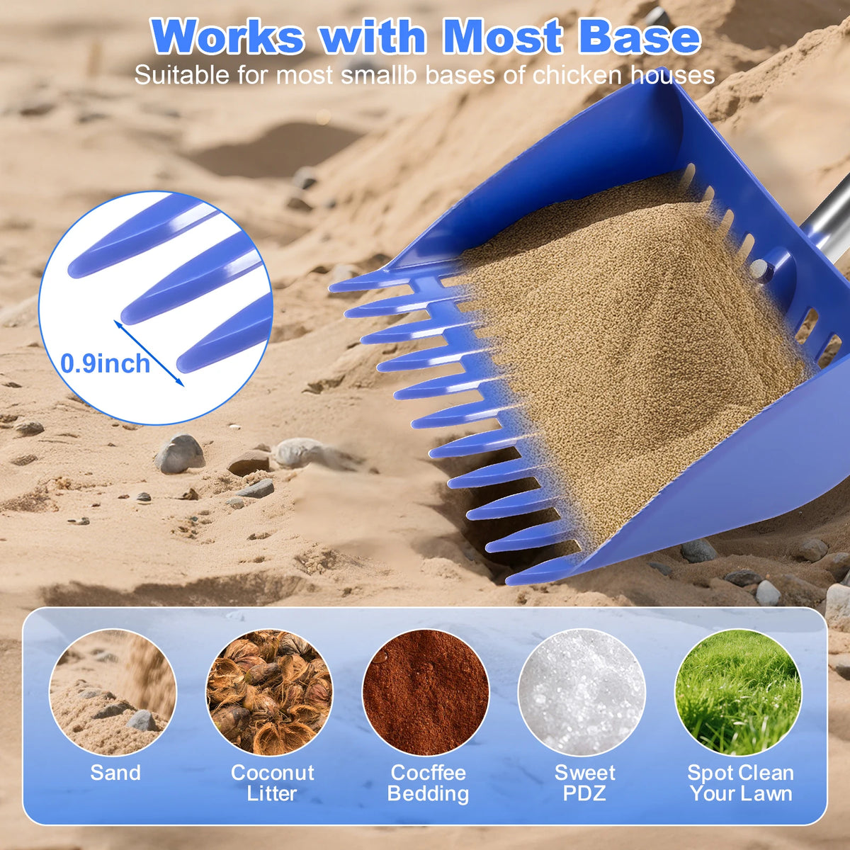 Ergonomic 2-in-1 Chicken Manure Shovel And Rake with Adjustable Handle Durable Sand Screen Garbage Shovel for Cleaning Chicken Coops