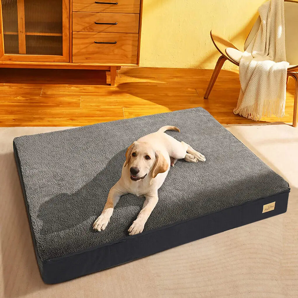 Jumbo Orthopedic Dog Bed Memory Foam Base Crate Mattress Cushion with Washable Cover Waterproof