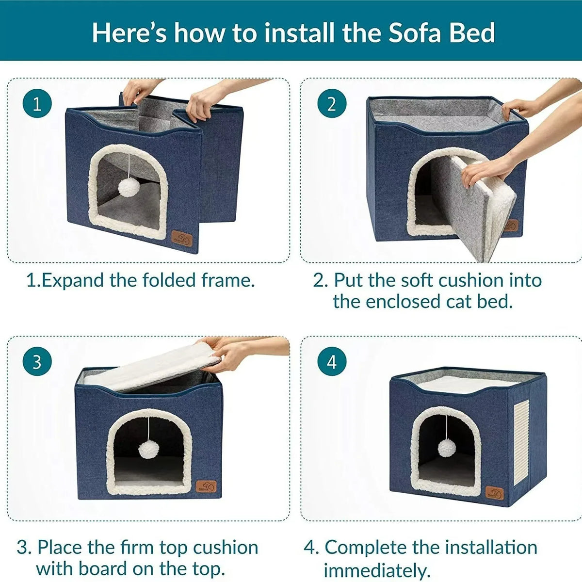 Large Foldable Cat Cave/Cat Hideaway With Fluffy Ball And Scratch Pad - Whiskersnwigglesshop