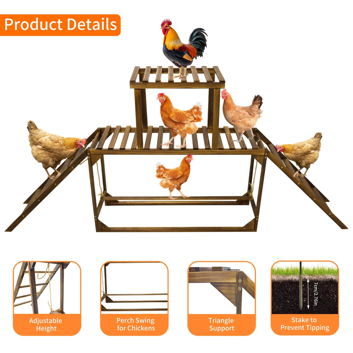 Pine Wood Chicken Perch Swing Roosting Bars with Swing & Ladder Activity