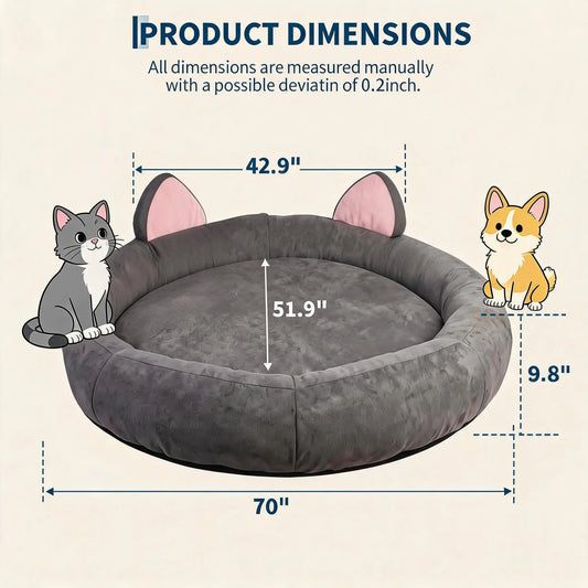 XXL Orthopedic Memory Foam Dog Bed 70x70x9.8in For Large Senior Dog, Waterproof Liner, Washable Cover, and Non-Slip Base
