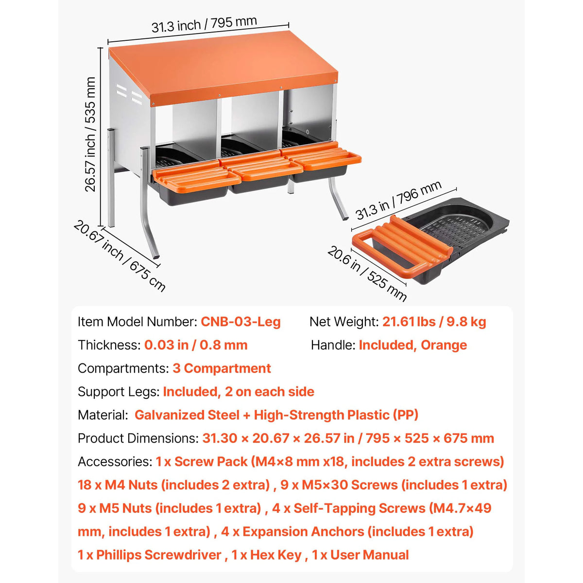 SucceBuy Chicken Nesting Boxes Metal Egg Laying Boxes with Protective Collection Lids Roll Out Nesting Box Easy Assemble for Hen