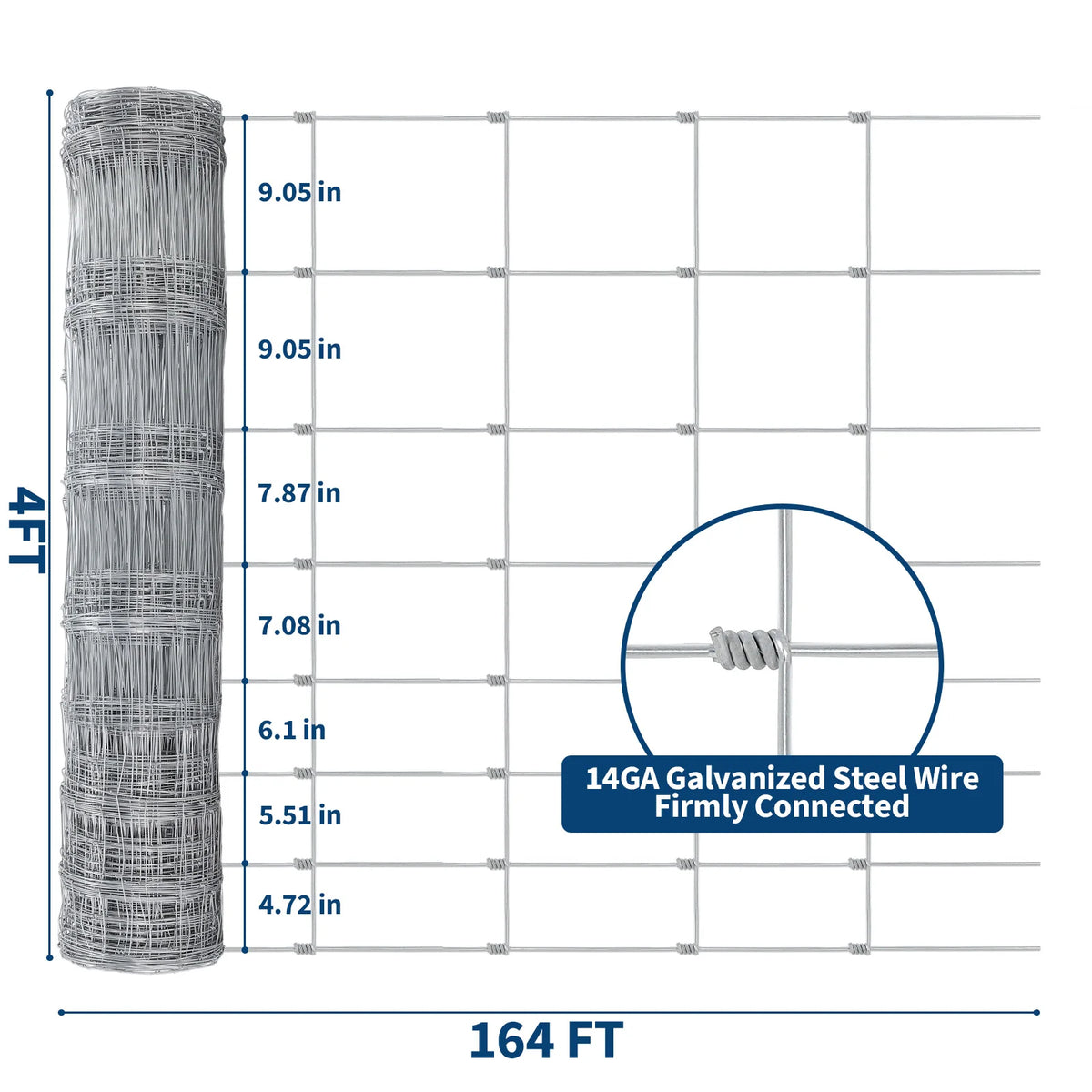 Heavy-Duty Galvanized Welded Wire Cattle Fence Roll, 14-Gauge Rust-Resistant Graduated Livestock Field Fencing - Whiskersnwigglesshop