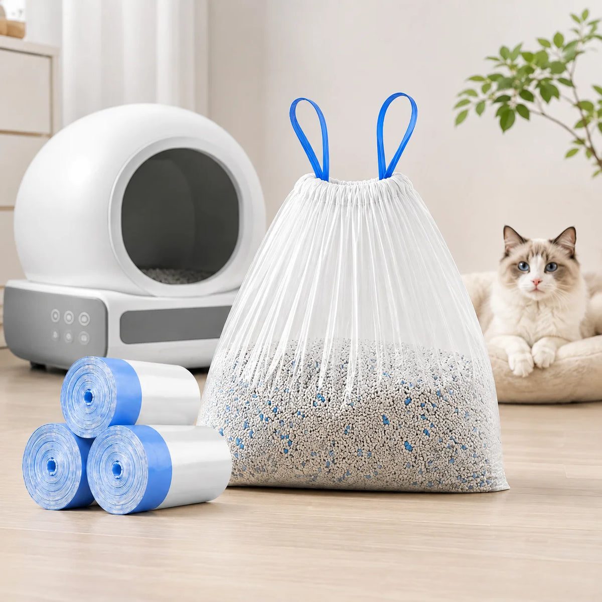 Premium Cat Litter Bags for Automatic Litter Boxes/60 Pack-Large Drawstring Liners - Whiskersnwigglesshop