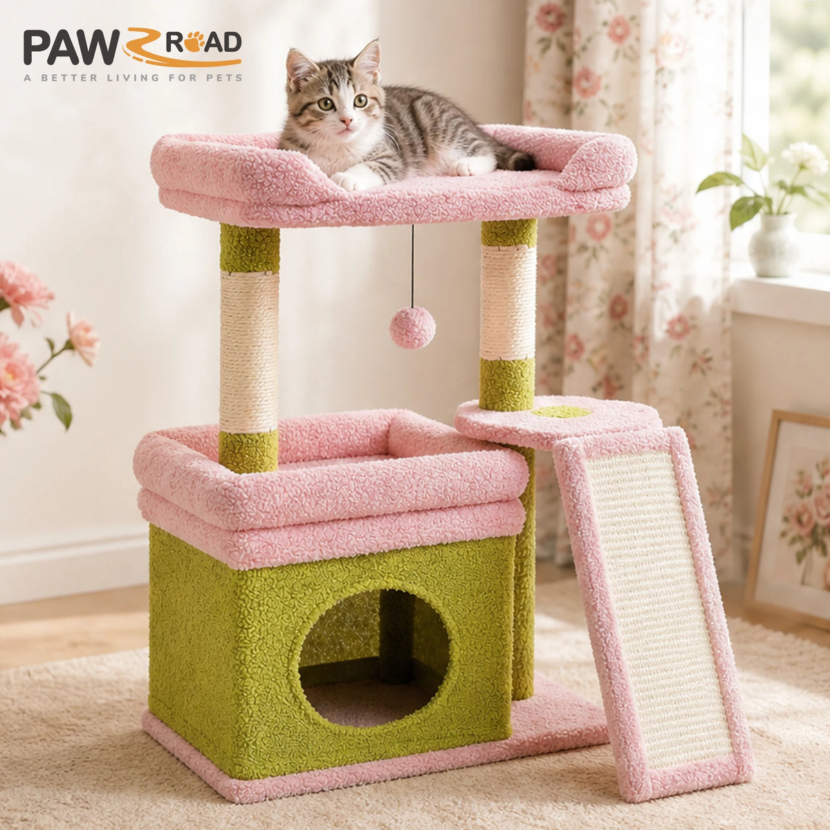 Small Cat Tree Tower with Sisal Scratching Post and Pad for Indoor Cat