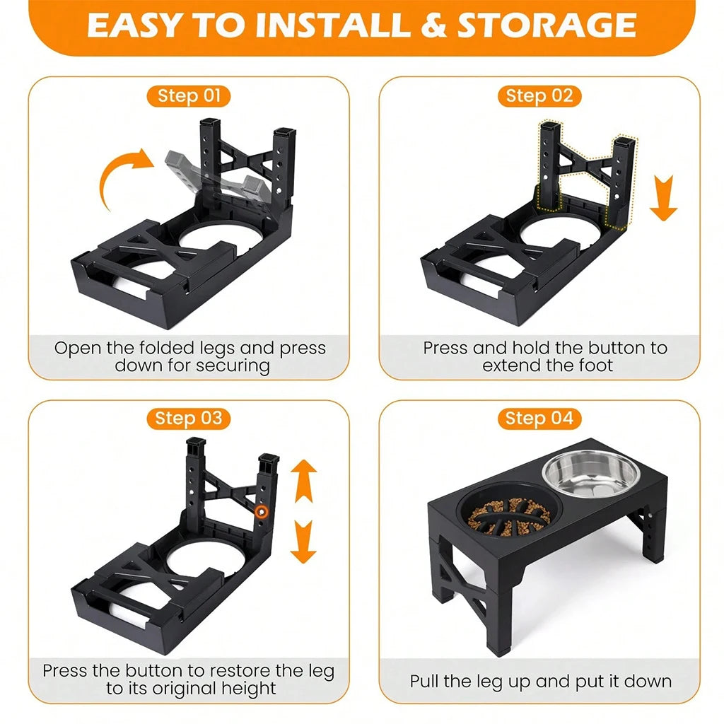 4‑Height Adjustment Elevated Feeder with Slow Feeder & Double Stainless Steel Food & Water Bowls