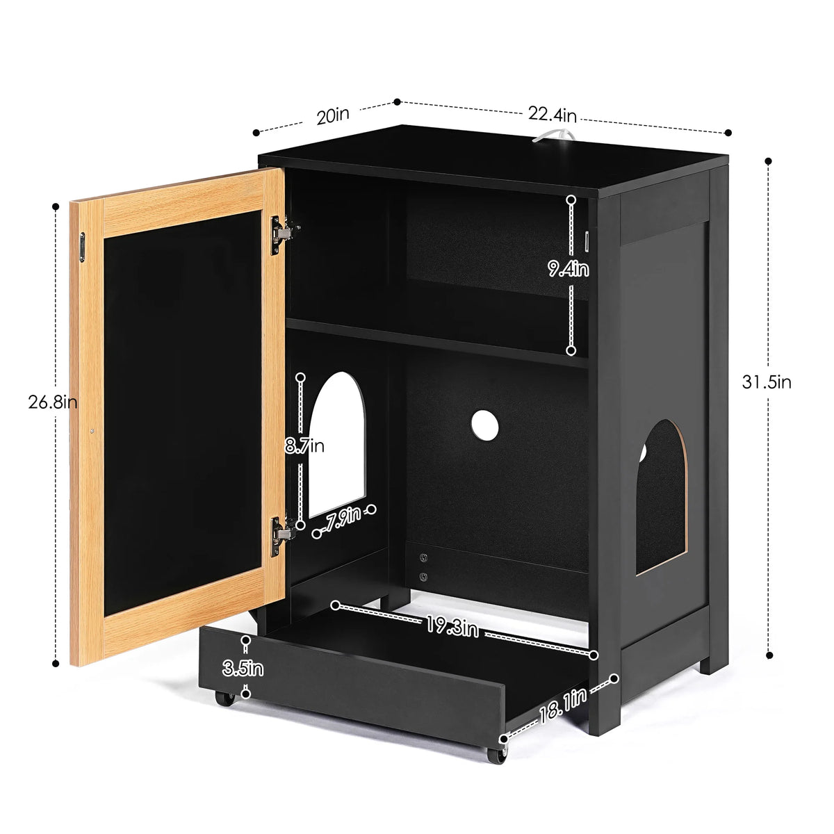 Black End Table with Cat Litter Box Enclosure with Sisal Scratching Door - Whiskersnwigglesshop